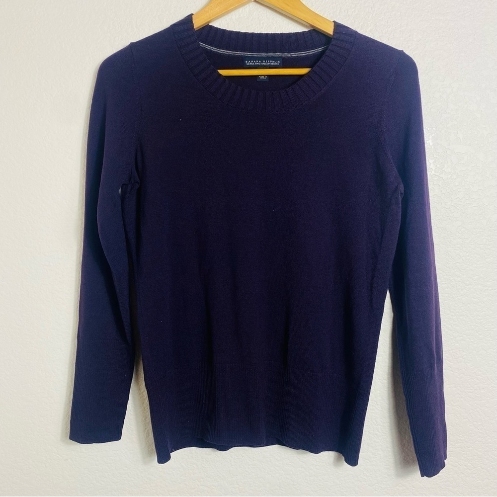 Banana Republic Extra Fine Italian Merino Crew Neck Sweater Purple Size:S